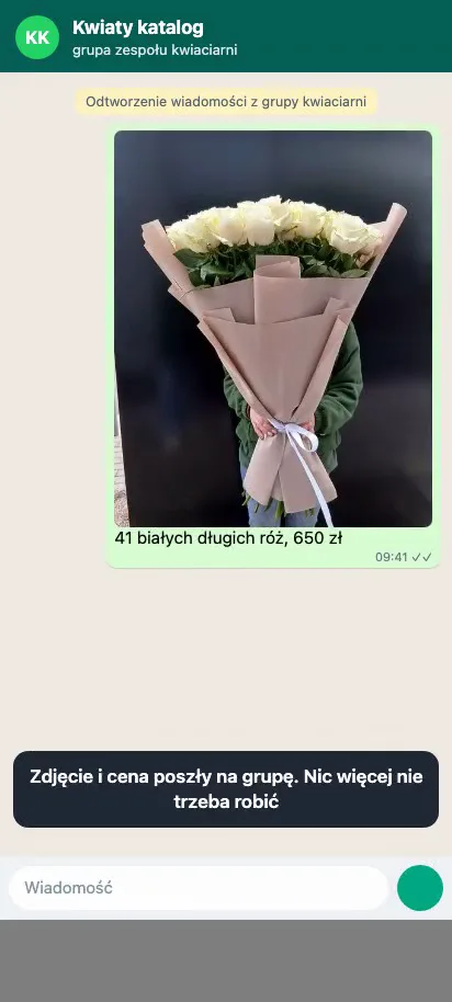 Grupa Kwiaty katalog na WhatsAppie: zdjęcie bukietu 41 białych długich róż z ceną 650 zł