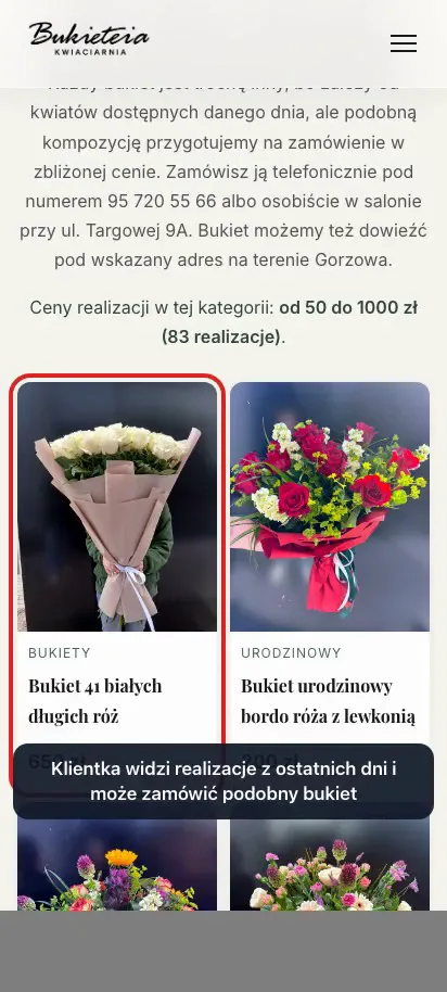 Ten sam bukiet w katalogu na stronie ebukieteria.pl z opisem i ceną 650 zł